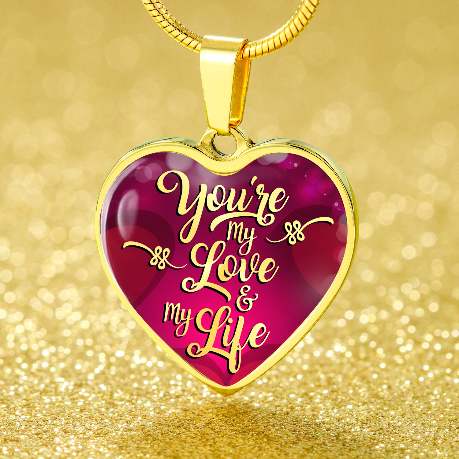 To My Wife Girlfriend You're My Life Necklace Stainless Steel 18k Gold Heart 18-22"-Express Your Love Gifts