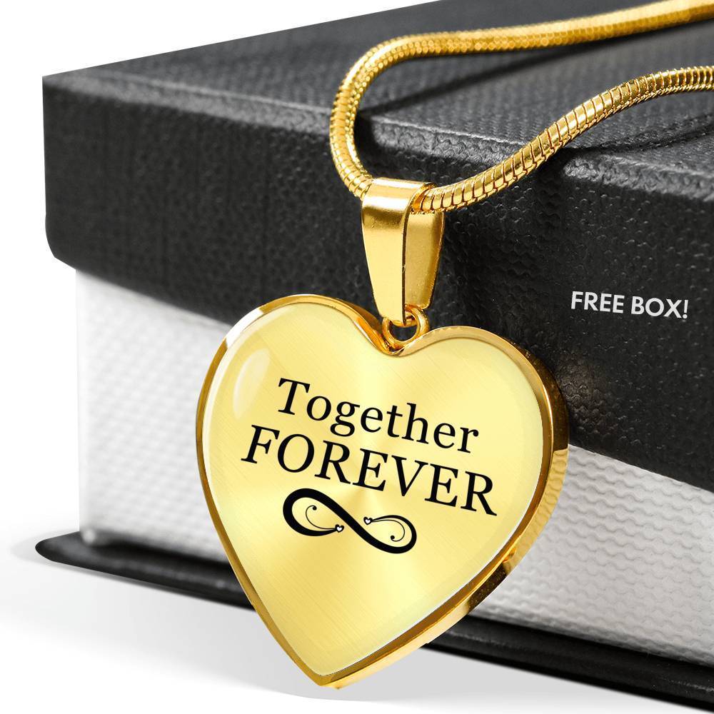 Together Forever Necklace Stainless Steel or 18k Gold Heart Pendant 18-22"-Express Your Love Gifts