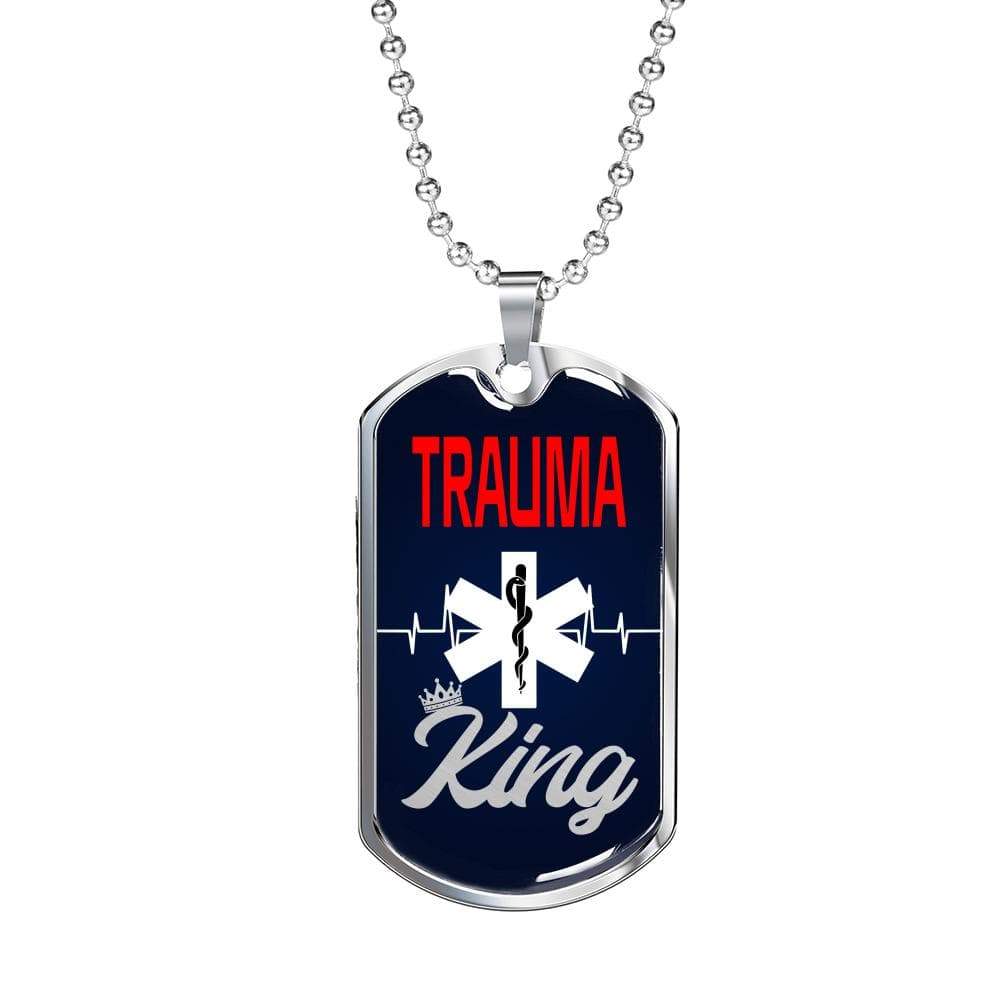 Trauma King Medical Worker Necklace Stainless Steel or 18k Gold Dog Tag W 24" - Express Your Love Gifts
