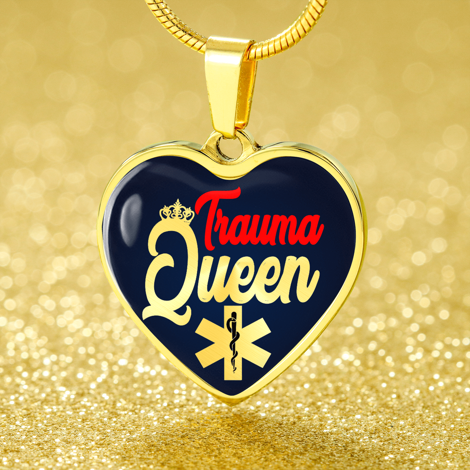 Trauma Queen Nurse Gift Necklace Stainless Steel or 18k Gold Heart Pendant 18-22" - Express Your Love Gifts