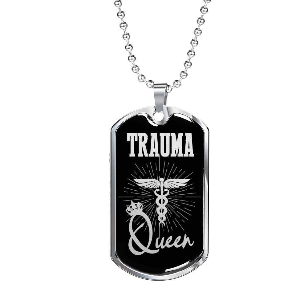 Trauma Queen Paramedic Nurse Necklace Stainless Steel or 18k Gold Dog Tag W 24" - Express Your Love Gifts