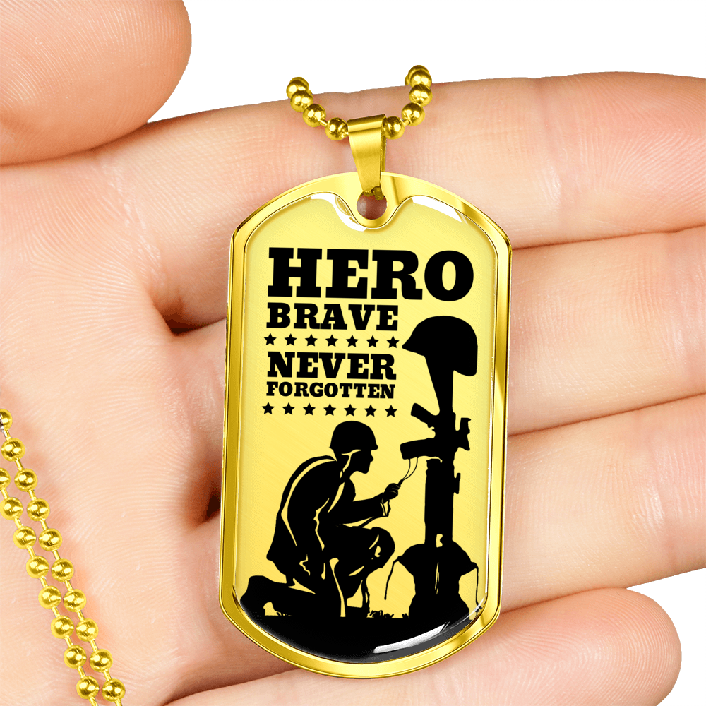 Tribute To Fallen Soldiers Necklace Stainless Steel or 18k Gold Dog Tag 24" Chain-Express Your Love Gifts