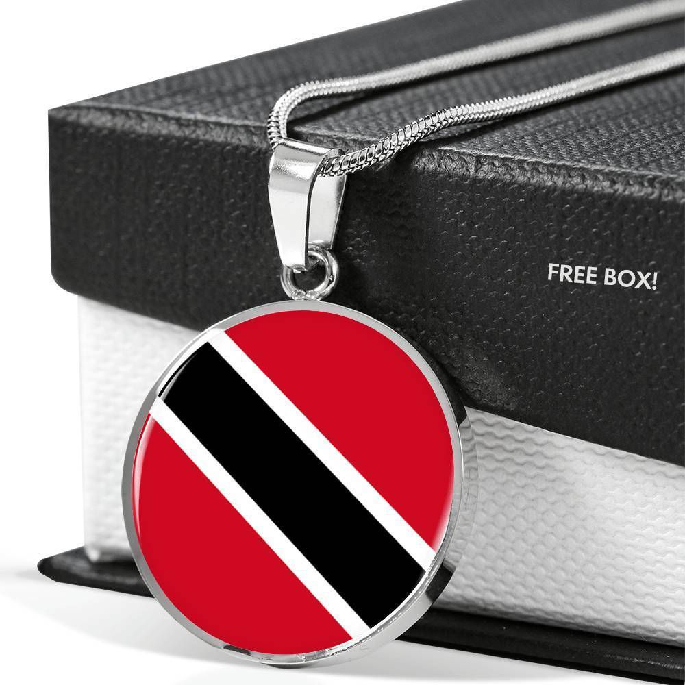 Trinidad And Tobago Flag Necklace Circle Pendant Stainless Steel or 18k Gold 18-22" - Express Your Love Gifts