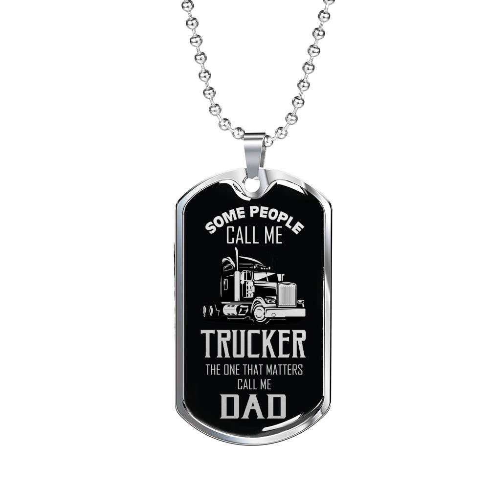 Trucker Dad Dog Tag Stainless Steel or 18k Gold 24" Chain - Express Your Love Gifts