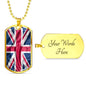 UK Flag Distressed Flag Necklace Stainless Steel or 18k Gold Dog Tag 24"-Express Your Love Gifts