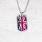 UK Flag Distressed Flag Necklace Stainless Steel or 18k Gold Dog Tag 24"-Express Your Love Gifts