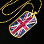 UK Flag Distressed Flag Necklace Stainless Steel or 18k Gold Dog Tag 24"-Express Your Love Gifts