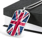 UK Flag Distressed Flag Necklace Stainless Steel or 18k Gold Dog Tag 24"-Express Your Love Gifts