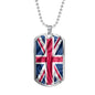 UK Flag Distressed Flag Necklace Stainless Steel or 18k Gold Dog Tag 24"-Express Your Love Gifts