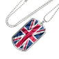 UK Flag Distressed Flag Necklace Stainless Steel or 18k Gold Dog Tag 24"-Express Your Love Gifts