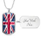 UK Flag Distressed Flag Necklace Stainless Steel or 18k Gold Dog Tag 24"-Express Your Love Gifts