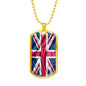 UK Flag Distressed Flag Necklace Stainless Steel or 18k Gold Dog Tag 24"-Express Your Love Gifts