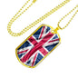 UK Flag Distressed Flag Necklace Stainless Steel or 18k Gold Dog Tag 24"-Express Your Love Gifts