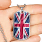 UK Flag Distressed Flag Necklace Stainless Steel or 18k Gold Dog Tag 24"-Express Your Love Gifts