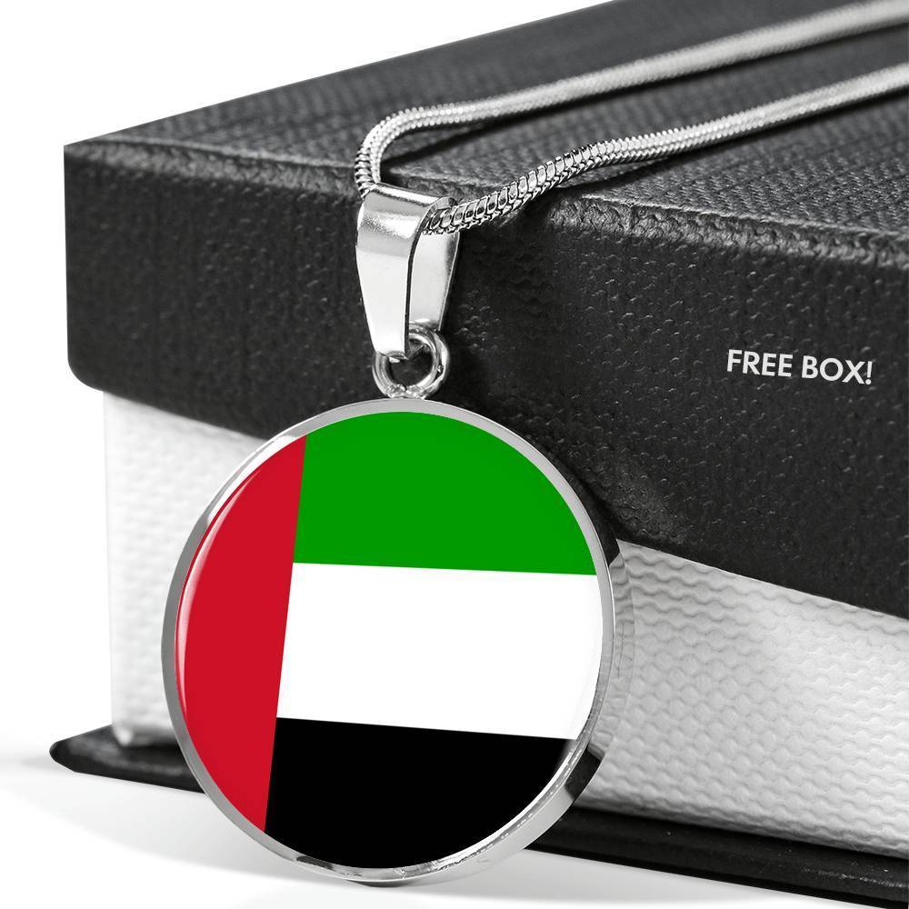United Arab Emirates Flag Circle Necklace Stainless Steel or 18k Gold 18-22" - Express Your Love Gifts