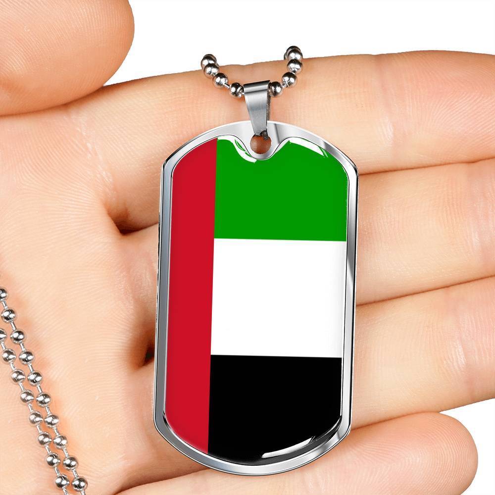 United Arab Emirates Flag Necklace United Arab Emirates Flag Stainless Steel or 18k Gold Dog Tag 24" - Express Your Love Gifts