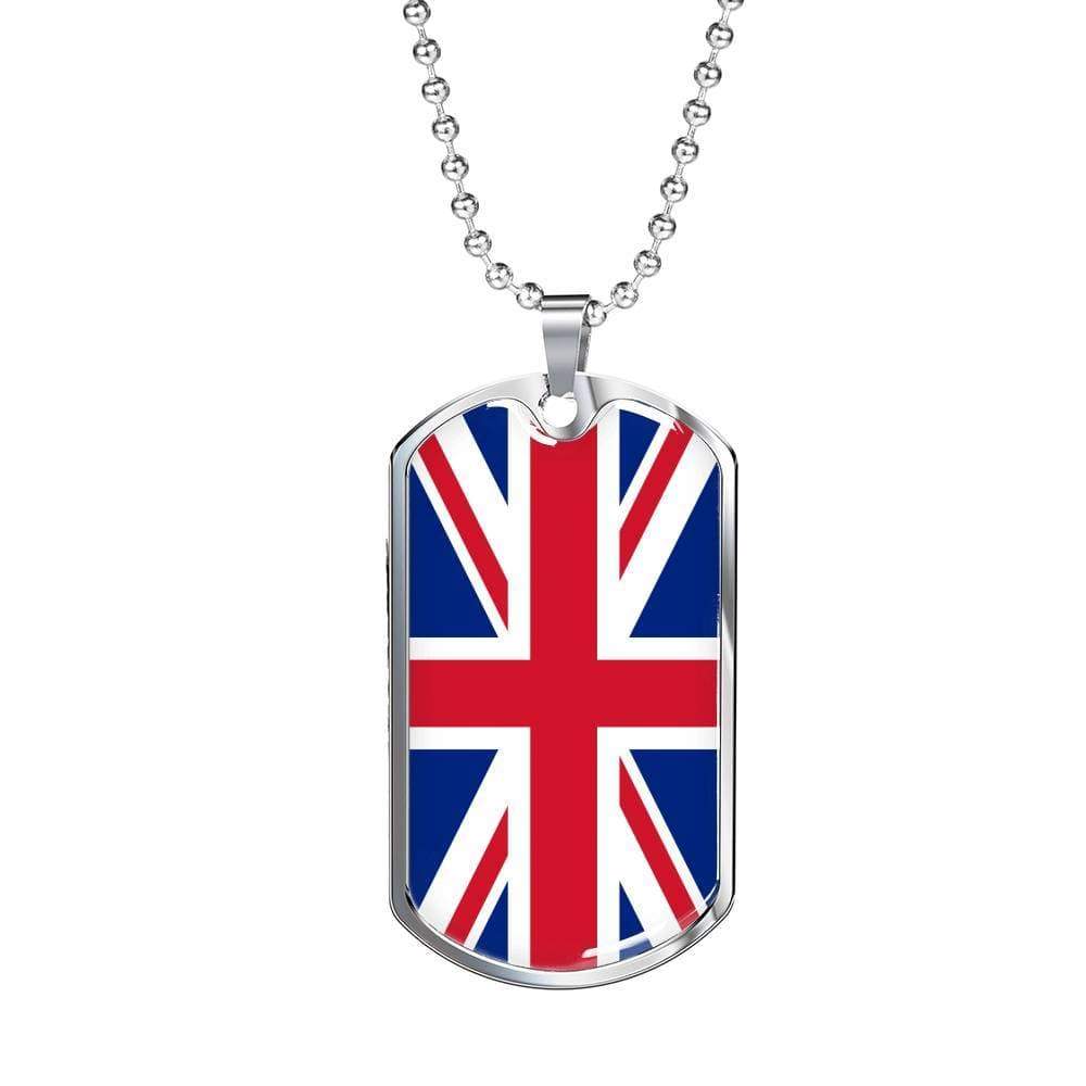 United Kingdom Flag Necklace Stainless Steel or 18k Gold Dog Tag 24" - Express Your Love Gifts