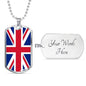 United Kingdom Flag Necklace Stainless Steel or 18k Gold Dog Tag 24" - Express Your Love Gifts