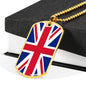 United Kingdom Flag Necklace Stainless Steel or 18k Gold Dog Tag 24" - Express Your Love Gifts