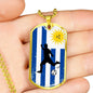 Uruguay Flag And Futbol/Soccer Necklace Stainless Steel or 18k Gold Dog Tag 24" Chain-Express Your Love Gifts