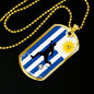 Uruguay Flag And Futbol/Soccer Necklace Stainless Steel or 18k Gold Dog Tag 24" Chain-Express Your Love Gifts