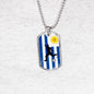 Uruguay Flag And Futbol/Soccer Necklace Stainless Steel or 18k Gold Dog Tag 24" Chain-Express Your Love Gifts