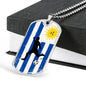 Uruguay Flag And Futbol/Soccer Necklace Stainless Steel or 18k Gold Dog Tag 24" Chain-Express Your Love Gifts