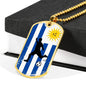 Uruguay Flag And Futbol/Soccer Necklace Stainless Steel or 18k Gold Dog Tag 24" Chain-Express Your Love Gifts