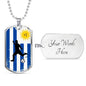 Uruguay Flag And Futbol/Soccer Necklace Stainless Steel or 18k Gold Dog Tag 24" Chain-Express Your Love Gifts