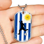Uruguay Flag And Futbol/Soccer Necklace Stainless Steel or 18k Gold Dog Tag 24" Chain-Express Your Love Gifts