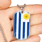 Uruguay Flag Necklace Uruguay Flag Stainless Steel or 18k Gold Dog Tag 24" - Express Your Love Gifts