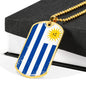 Uruguay Flag Necklace Uruguay Flag Stainless Steel or 18k Gold Dog Tag 24" - Express Your Love Gifts
