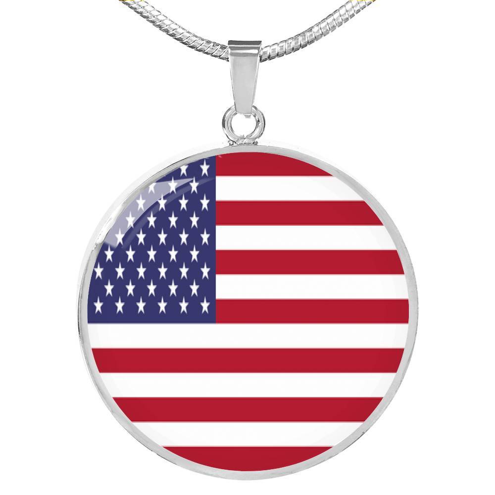 Us Flag Necklace United States Flag Stainless Steel or 18k Gold 18-22" - Express Your Love Gifts