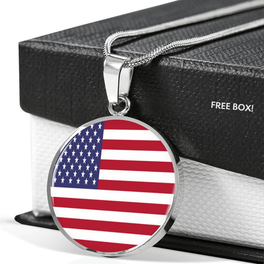 Us Flag Necklace United States Flag Stainless Steel or 18k Gold 18-22" - Express Your Love Gifts