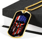 Us Flag Skull Patriotic Necklace Stainless Steel or 18k Gold Dog Tag 24" Chain-Express Your Love Gifts