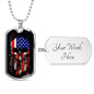 Us Flag Skull Patriotic Necklace Stainless Steel or 18k Gold Dog Tag 24" Chain-Express Your Love Gifts