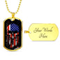 Us Flag Skull Patriotic Necklace Stainless Steel or 18k Gold Dog Tag 24" Chain-Express Your Love Gifts