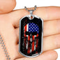 Us Flag Skull Patriotic Necklace Stainless Steel or 18k Gold Dog Tag 24" Chain-Express Your Love Gifts