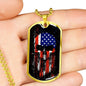 Us Flag Skull Patriotic Necklace Stainless Steel or 18k Gold Dog Tag 24" Chain-Express Your Love Gifts