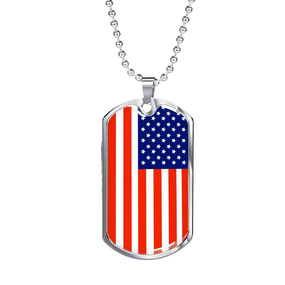 Us Flag Traditional Country Pride Necklace Stainless Steel or 18k Gold Dog Tag 24" Chain-Express Your Love Gifts