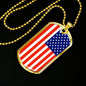 Us Flag Traditional Country Pride Necklace Stainless Steel or 18k Gold Dog Tag 24" Chain-Express Your Love Gifts
