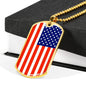 Us Flag Traditional Country Pride Necklace Stainless Steel or 18k Gold Dog Tag 24" Chain-Express Your Love Gifts