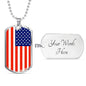 Us Flag Traditional Country Pride Necklace Stainless Steel or 18k Gold Dog Tag 24" Chain-Express Your Love Gifts