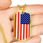 Us Flag Traditional Country Pride Necklace Stainless Steel or 18k Gold Dog Tag 24" Chain-Express Your Love Gifts
