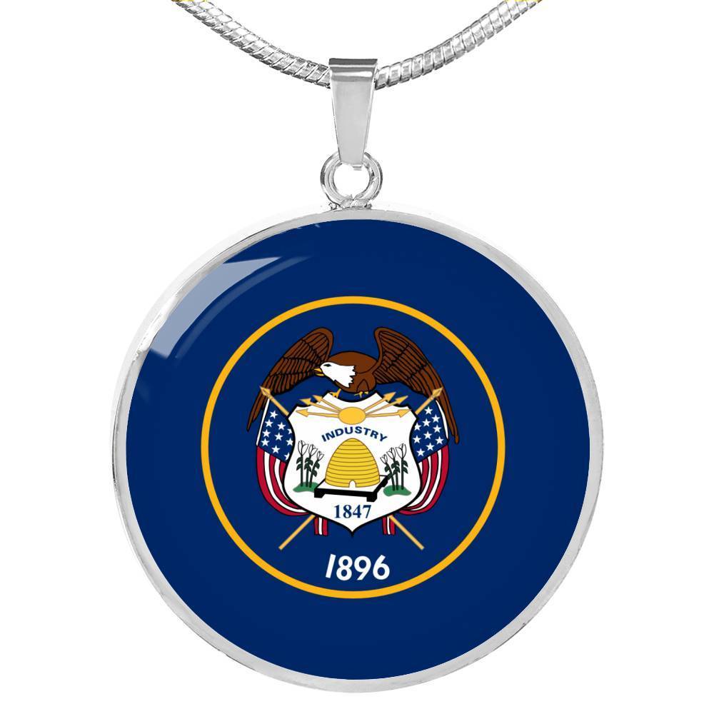 Utah State Flag Necklace Stainless Steel or 18k Gold Circle Pendant 18-22" - Express Your Love Gifts