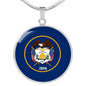 Utah State Flag Necklace Stainless Steel or 18k Gold Circle Pendant 18-22" - Express Your Love Gifts