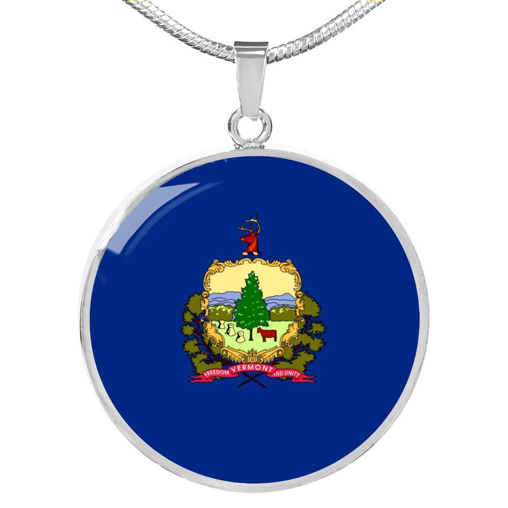 Vermont State Flag Necklace Stainless Steel or 18k Gold Circle Pendant 18-22" - Express Your Love Gifts