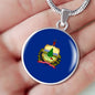 Vermont State Flag Necklace Stainless Steel or 18k Gold Circle Pendant 18-22" - Express Your Love Gifts