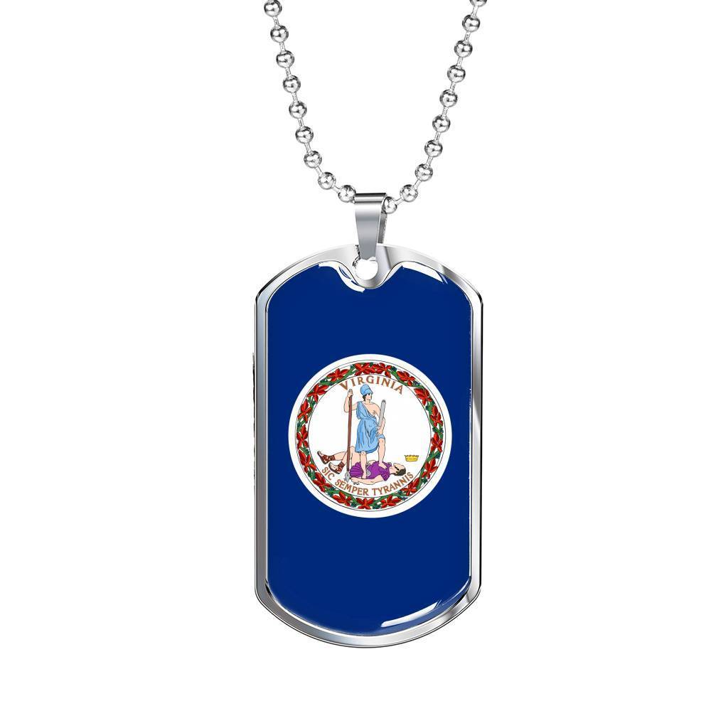 Virginia Flag Pendant Stainless Steel or 18k Gold Dog Tag Necklace 24" Chain - Express Your Love Gifts