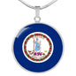 Virginia State Flag Necklace Stainless Steel or 18k Gold Circle Pendant 18-22" - Express Your Love Gifts